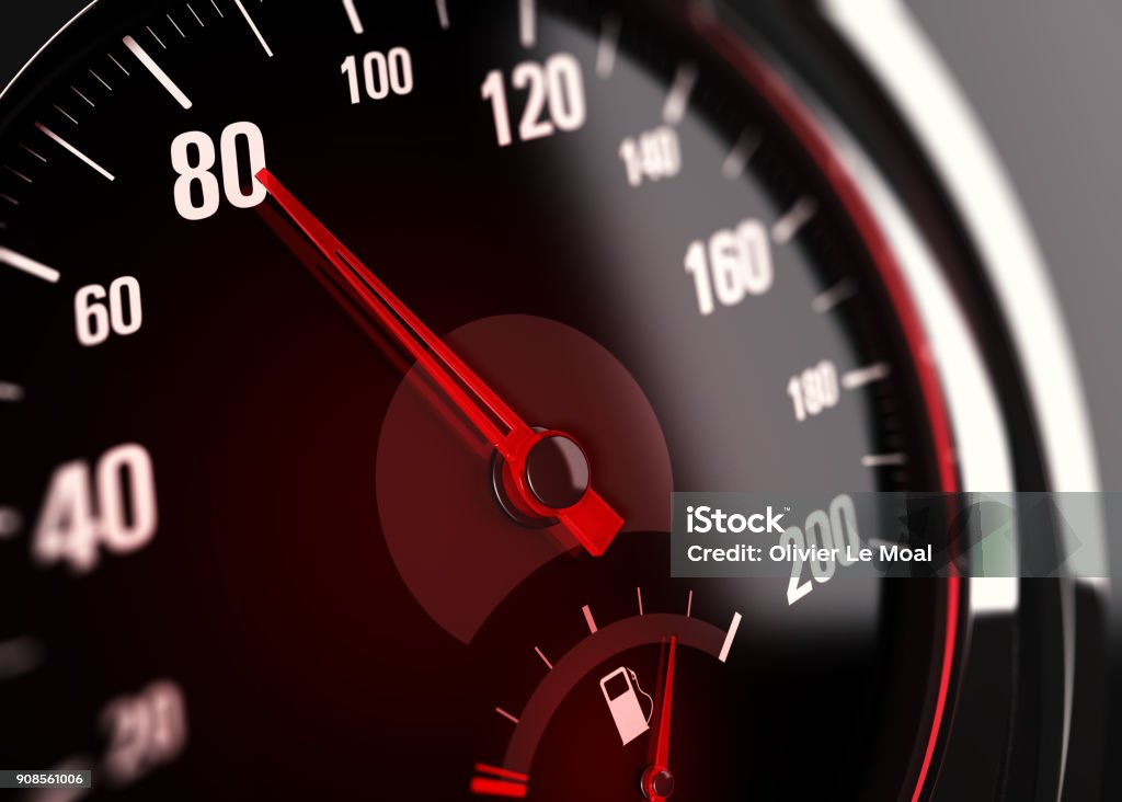 Velocímetro, límite de velocidad a 80 km por hora - Foto de stock de Velocímetro libre de derechos