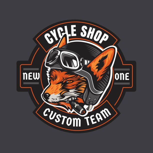 Biker moto emblem biker emblem of a fox in a helmet. eps 8. biker stock illustrations