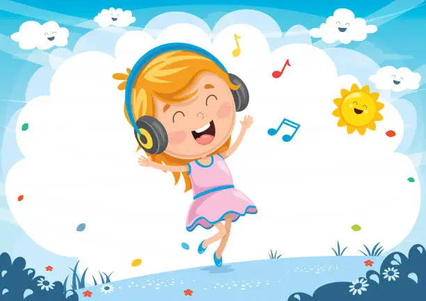 Vector illustration of Vector Illustration Of Kid Listening Music