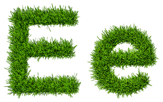 Letter of grass alphabet. Grass letter E, upper and lowercase. Isolated on white background. 3d illustration