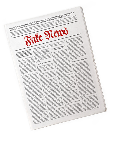 Fake newspaper reporting fake news. Fake Lorem ipsum text, isolated on white