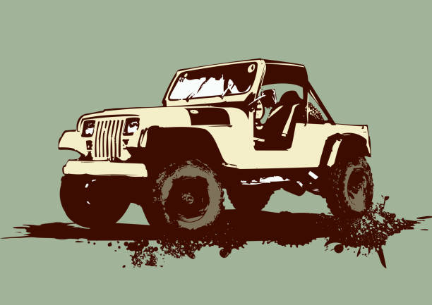 militär-fahrzeug - off road vehicle 4x4 jeep mud stock-grafiken, -clipart, -cartoons und -symbole