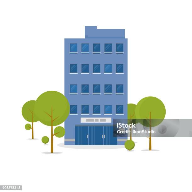 Business Building Illustration Stock Illustration - Download Image Now - Office Building Exterior, Building Exterior, Construction Industry