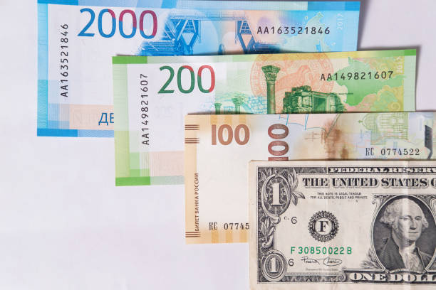 istock new Russian money banknotes and commemorative . banknote with dollar 908587492