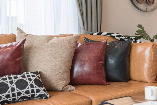 istock modern style living room with modern brown sofa 908593416