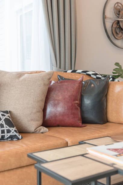 istock modern style living room with modern brown sofa 908593428
