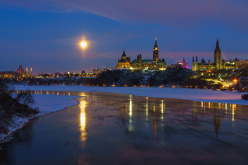 Parliament Hill under full moon in the first day of 2018