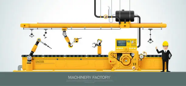 Vector illustration of Industrial machine Factory construction equipment engineering vector