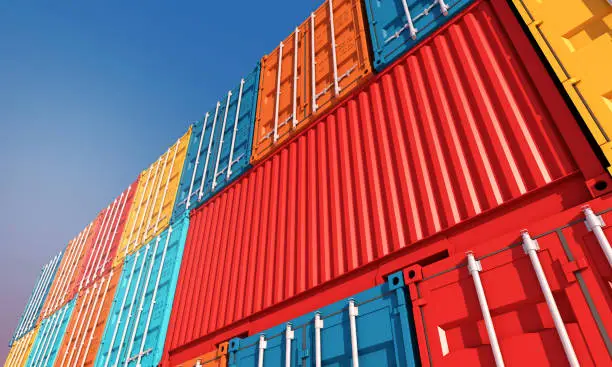 Stack of containers box, Cargo freight ship for import export logistics business