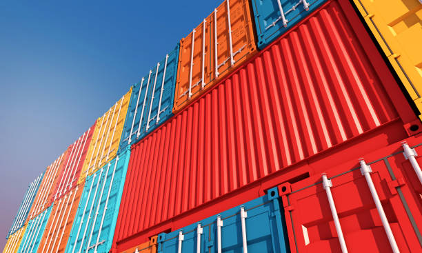 stack of containers box, cargo freight ship for import export business - recipiente imagens e fotografias de stock