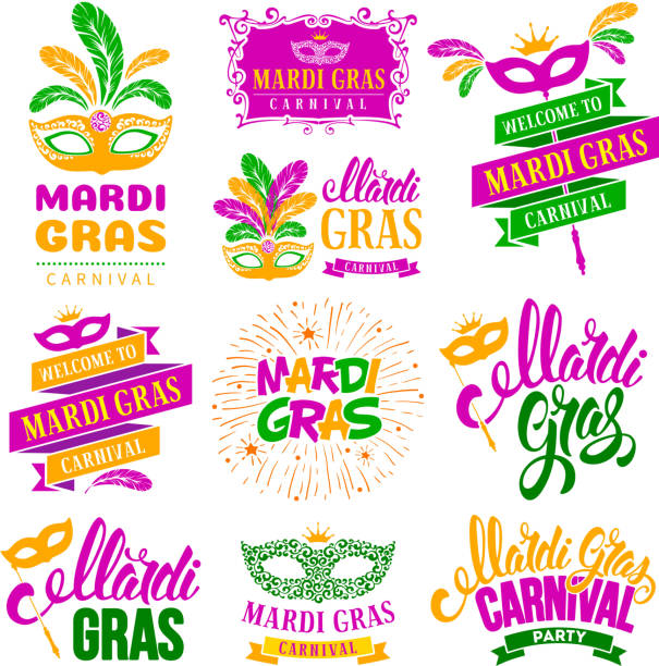 illustrations, cliparts, dessins animés et icônes de jeu d’étiquettes de mardi gras - mask mardi gras masquerade mask vector