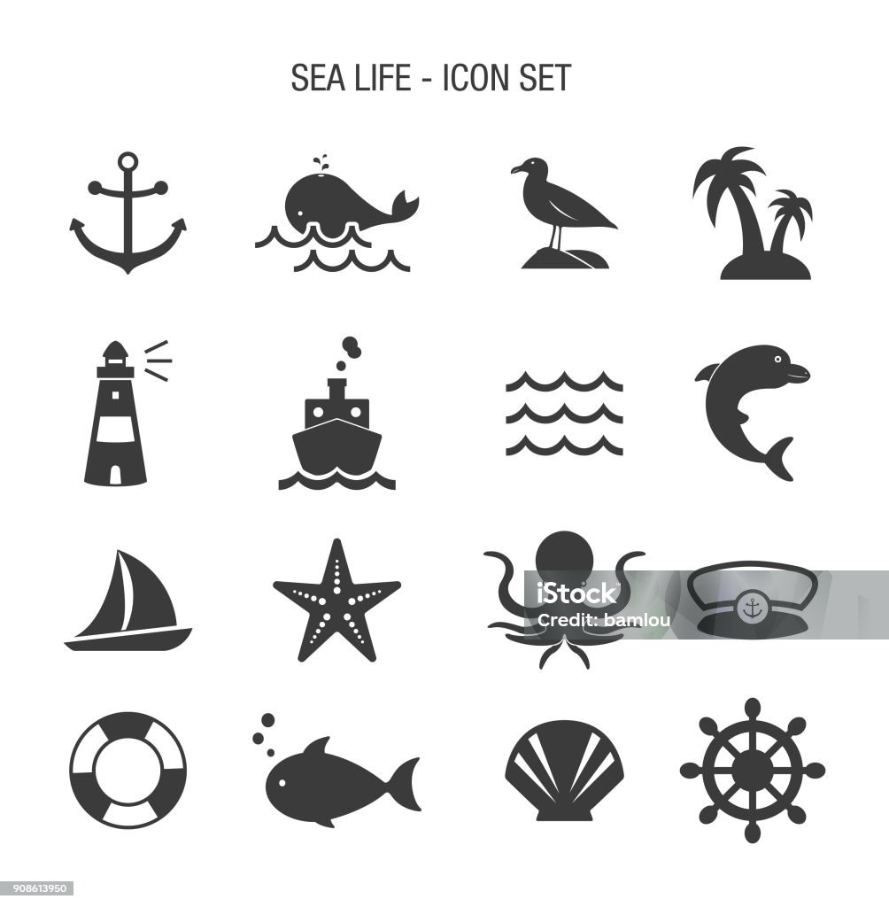 Sea Life Icon Set Vector of Sea Life Icon Set Icon Symbol stock vector