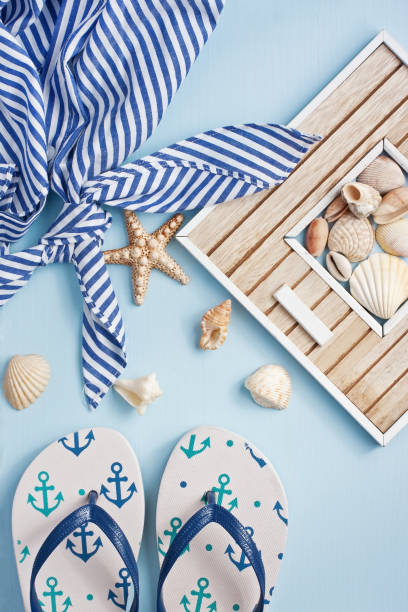 Vacation and travel items, top view