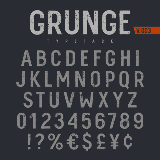 ilustraciones, imágenes clip art, dibujos animados e iconos de stock de fuentes grunge 005 - rubber stamp alphabet typescript grunge