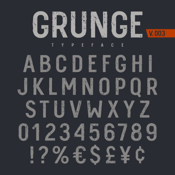 Grunge Font 005 Grunge textured font. Rough stamp textured typeface. Latin alphabet letters and numbers. sans font stock illustrations