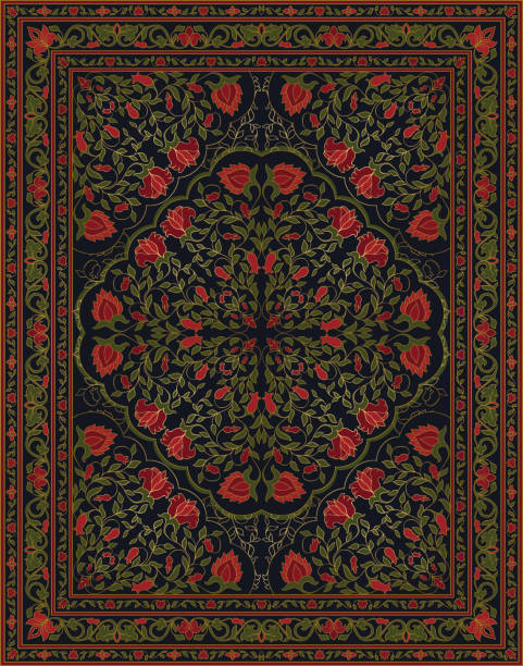 illustrations, cliparts, dessins animés et icônes de tapis vert et rouge. - textile pattern rug floral pattern