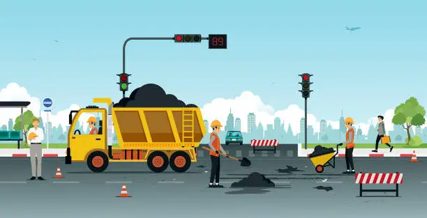 Vector illustration of road surface repair