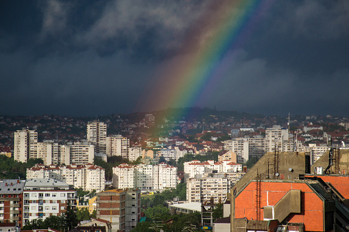 Panorama of Belgrade and Rainbow after rain