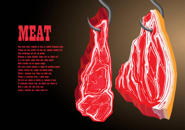 Large Pieces Of Meat Hanging On A Hook Stock Illustration - Download Image  Now - Hanging, Beef, Backgrounds - iStock