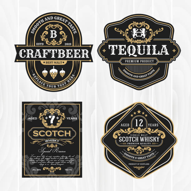 illustrazioni stock, clip art, cartoni animati e icone di tendenza di classica cornice vintage per etichette di whisky e prodotti antichi - swirl beer