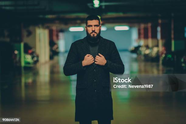 Handsome Man On A Parking At Night Stock Photo - Download Image Now - Manager, Organized Crime, Night