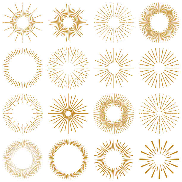 Golden Burst Rays Collection Vector Illustration of a beautiful collection of Golden rays of sunburst design elements. Vintage style elements for your graphics and your website design. lens flare illustrations stock illustrations
