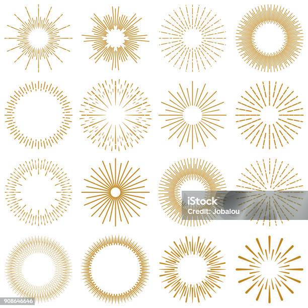 金色的爆裂光線收藏向量圖形及更多太陽圖片 - 太陽, 爆炸, 矢量圖