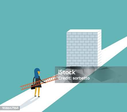 istock Businesswoman standing in front of a large brick wall 908647968