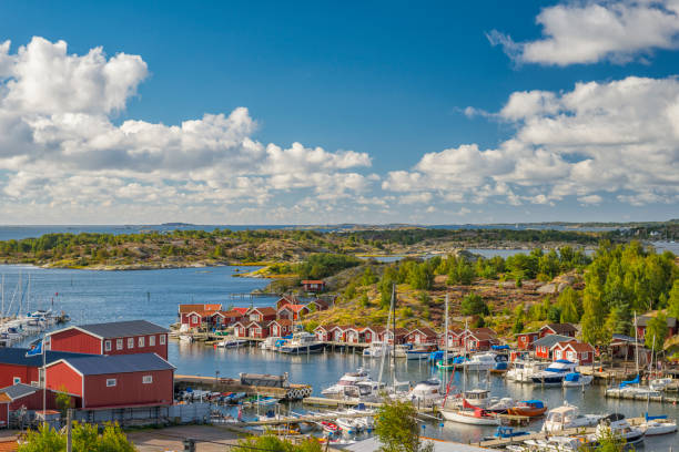 Small marina on Swedish west coast Southern archipelago of Gothenburg, Sweden. archipelago stock pictures, royalty-free photos & images