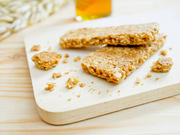 istock Cereal bars or flapjacks made from rolled oats 908655442