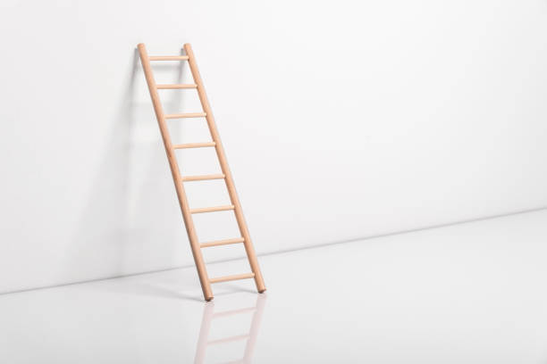 istock Wooden ladder leaning against the wall 908664416