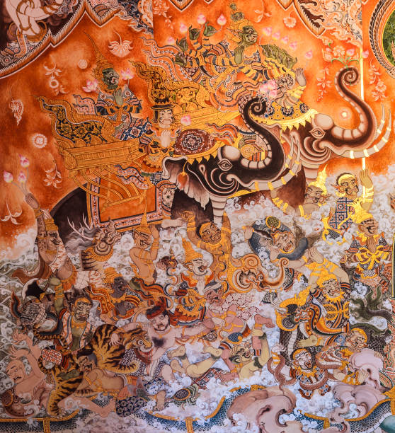 istock Buddhist temple mural painting art 908664914