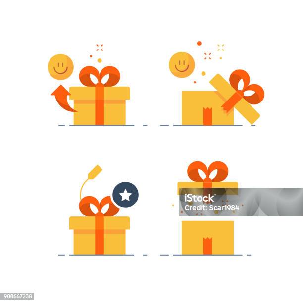 Prize Give Away Surprising Gift Emotional Present Fun Experience Gift Idea Concept Flat Icon Stock Illustration - Download Image Now