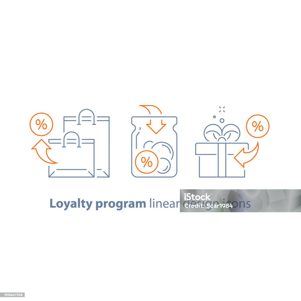 Loyalty program, earn points and get reward, marketing concept Earn points and get reward, loyalty program, marketing concept, vector line icon, thin stroke illustration Icon Symbol stock vector