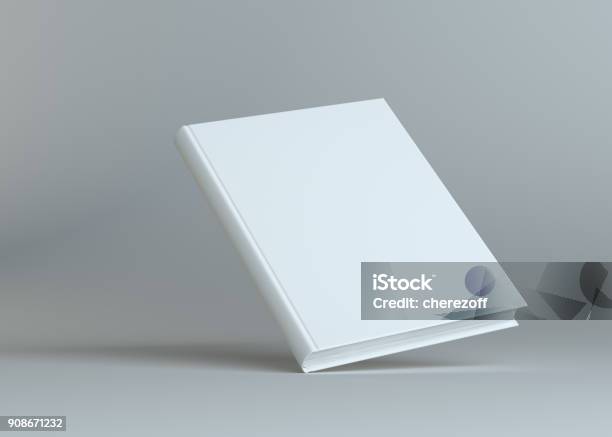 Blank Empty Book On Grey Studio Background Stock Photo - Download Image Now  - Blank, Book, Brochure - iStock