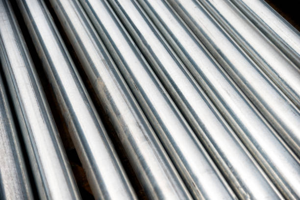 Steel pipes in a row