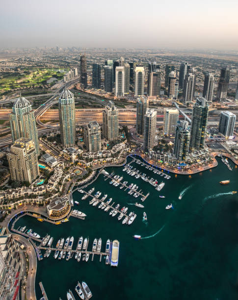 istock Rooftop aerial view of Dubai Marina district. 908679906