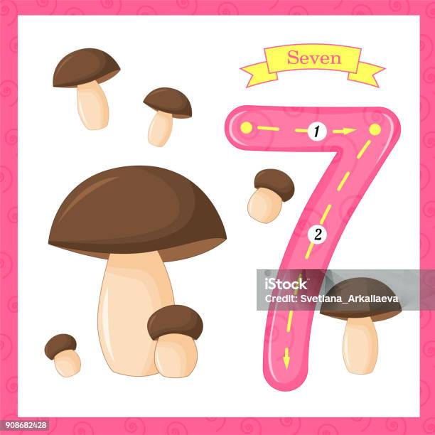 Cute Children Flashcard Number One Tracing With 7 Mushrooms For Kids Learning To Count And To Write Learning The Numbers 010 Flash Cards Educational Preschool Activities Worksheets For Kids Stock Illustration - Download Image Now