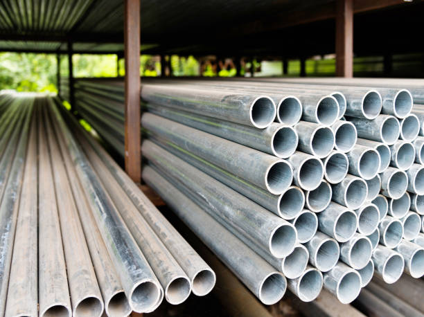 istock Stack of steel pipes on the shelf 908682796