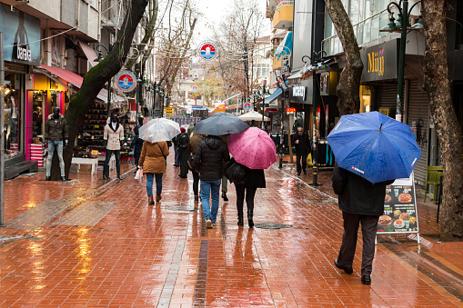 Istanbul Maltepe, people walking in the rain, Jan. 21, 2017, Istanbul, Turkey