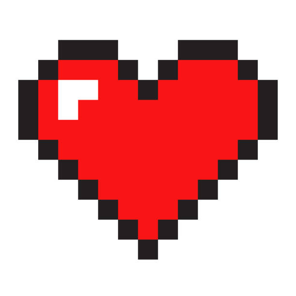 illustrations, cliparts, dessins animés et icônes de coeur d’art pixel isolé sur fond blanc - pixellisation