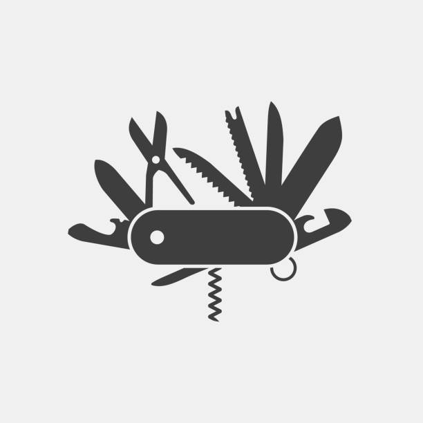 illustrations, cliparts, dessins animés et icônes de vecteur d’icône plate couteau pliant ; couteau pliant - canif