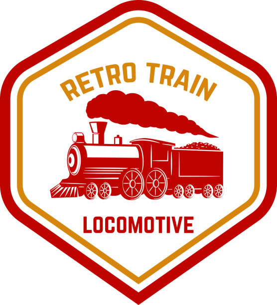 Emblem template with retro train. Rail road. Locomotive. Design element for label, emblem, sign. Vector illustration