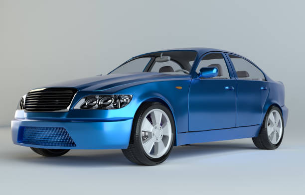 istock Three-Dimensional Blue Sedan Studio Shot 908692216