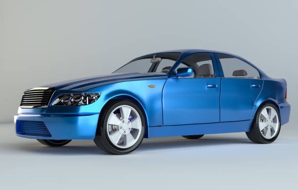 istock Car on gray studio background - blue paint 908692258