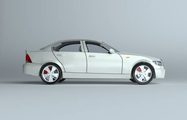 istock Car on gray studio background - white paint 908693086