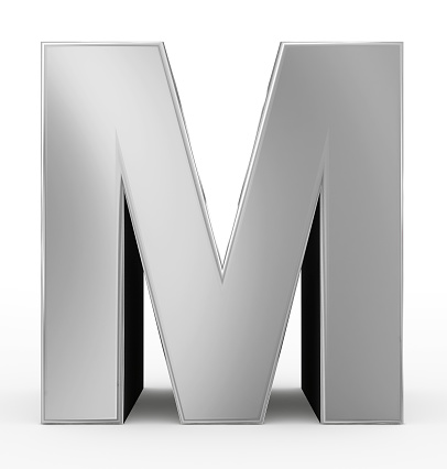 letter M 3d silver isolated on white - 3d rendering