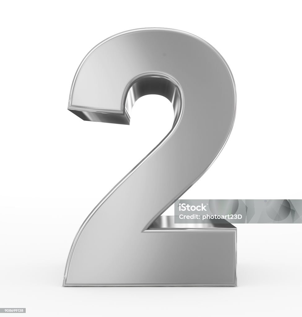 number 2 3d silver isolated on white number 2 3d silver isolated on white - 3d rendering Number Stock Photo