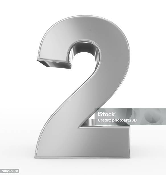 Number 2 3d Silver Isolated On White Stock Photo - Download Image Now - Number, Three Dimensional, Number 2