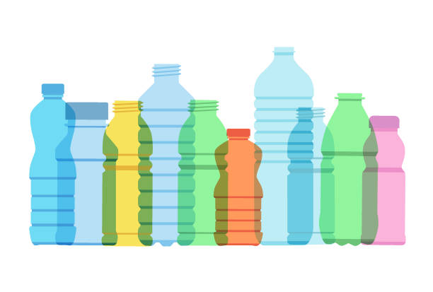 Plastic Drinks Bottles Overlapping silhouettes of plastic drinks bottles suggesting environmental issue. Best in RGB colors. bottle illustrations stock illustrations
